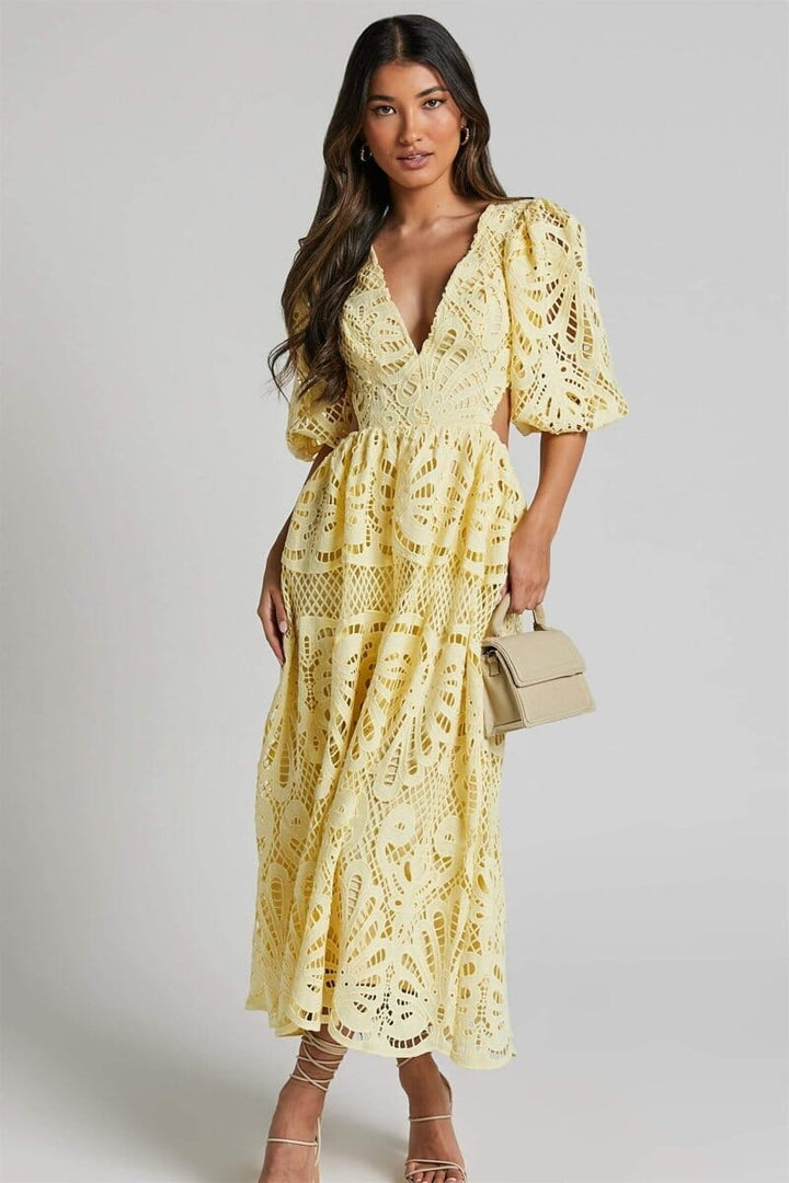 Sandra | Embroidered Lace Midi Dress